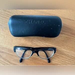CHANEL Black and Clear Cat-Eye Sunglasses with Case